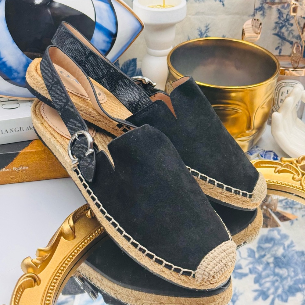 🆕 COACH 🧿 NWOT Black Suede Candice Espadrille - Size US 6 - Picture 12 of 16